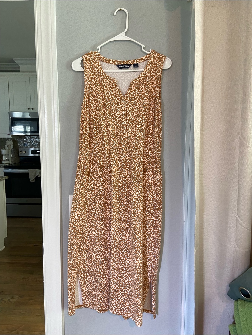 Lands' End Sleeveless Mustard Floral Midi Dress